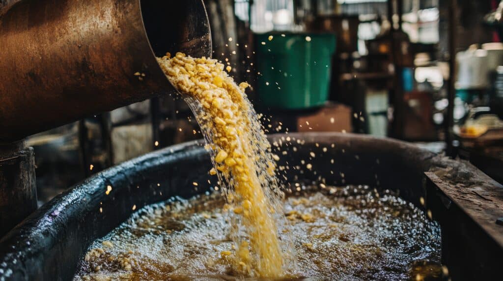 Funnel system dropping mixed ingredients into extrusion cylinder for pet food